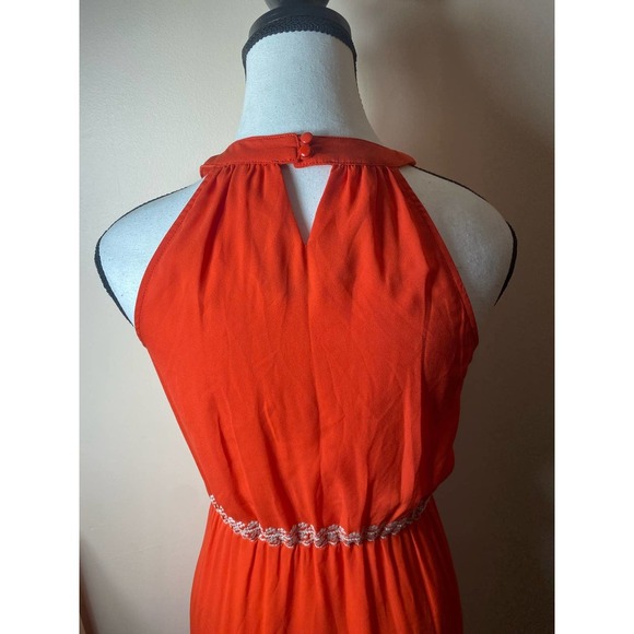 Anthropologie THML Orange Embroidered Boho Halter Maxi Dress size Small EUC - Picture 9 of 13